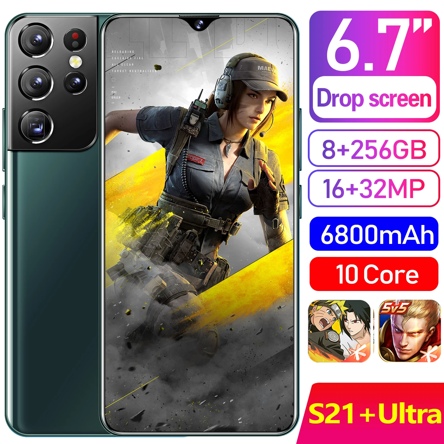 Global Version S21 Ultra Smartphone Cell Phone 6.7 Inch MTK6889 8GB+256GB 6800mAh 5G Network Mobile Phone Android 10
Global Version S21 Ultra Smartphone Cell Phone 6.7 Inch MTK6889 8GB+256GB 6800mAh 5G Network Mobile Phone Android 10