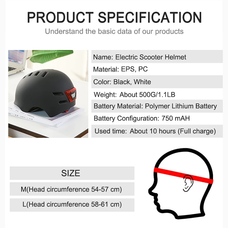 Motorcycle Warning Light Helmet Taillight Flash USB Charging Electric Scooter Balance Breathable Riding Skating Safe Helmets