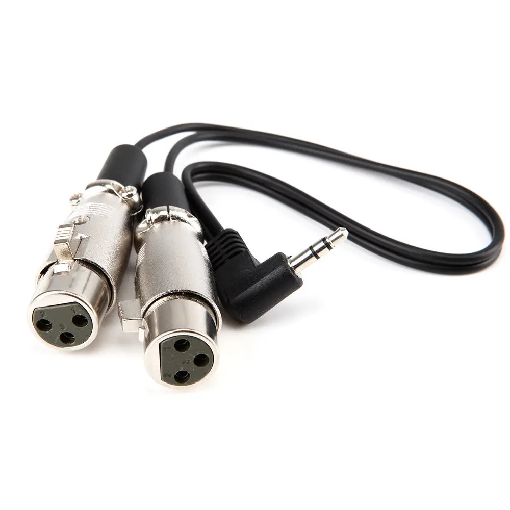 

1Ft 1/8" 3.5mm angled male Stereo TRS Audio to Dual 2 Female 3pin XLR Cable