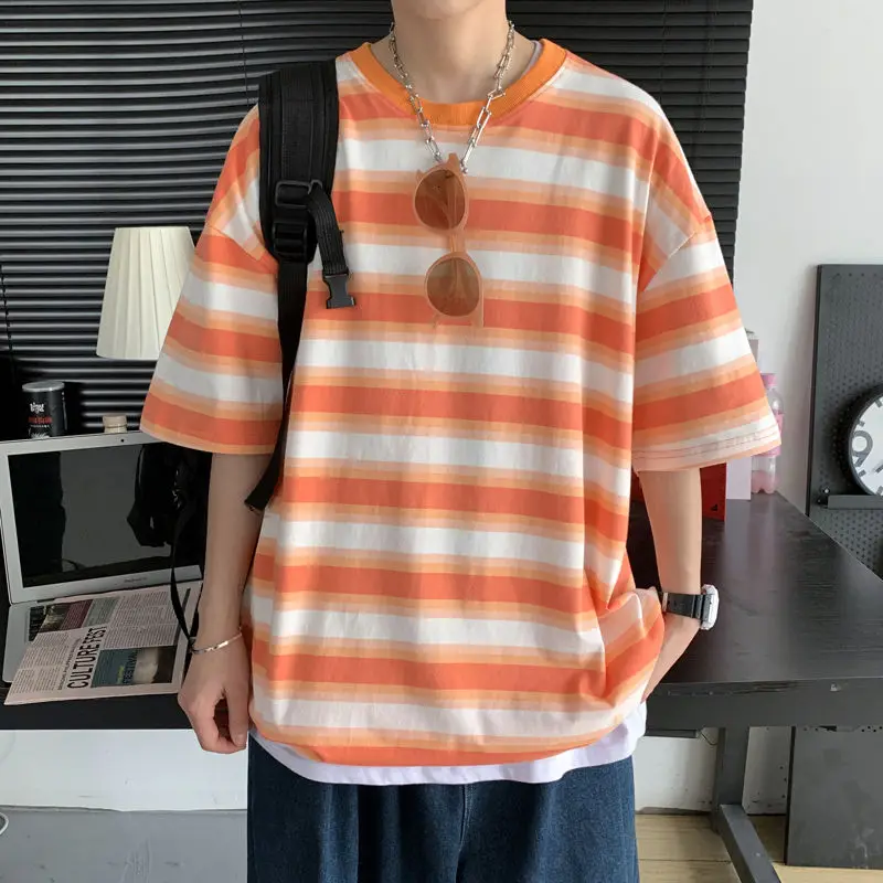 Summer Cotton Striped T-shirt Men's Fashion Casual O-neck Tshirt Men Streetwear Korean Loose Short-sleeved T Shirt Mens Tops
Summer Cotton Striped T-shirt Men's Fashion Casual O-neck Tshirt Men Streetwear Korean Loose Short-sleeved T Shirt Mens Tops