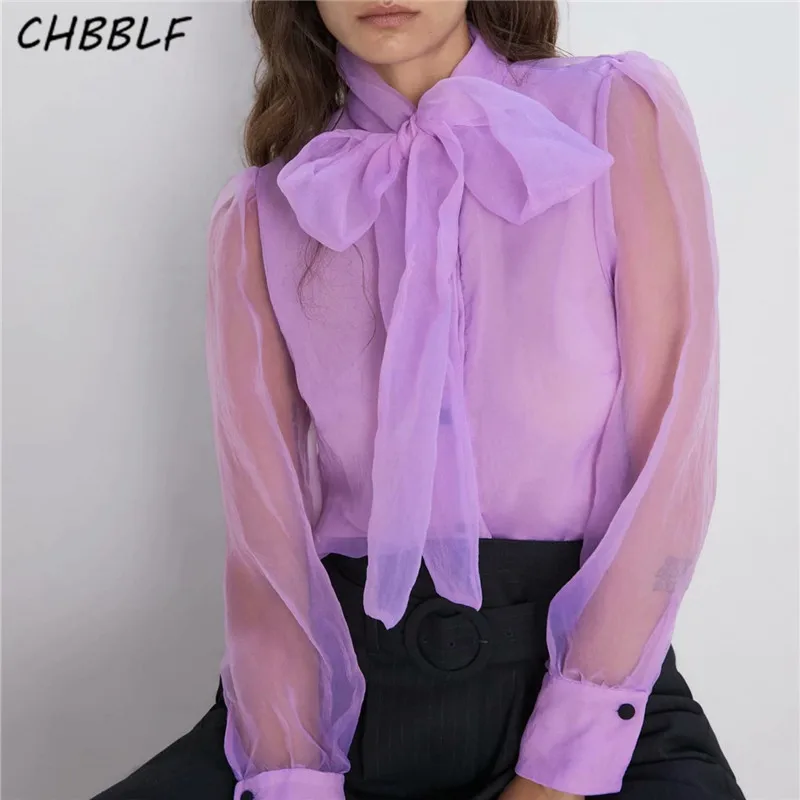 CHBBLF women chic solid bow tie collar blouse Organza lantern sleeve office wear female shirt see through top blusas BGB9584
CHBBLF women chic solid bow tie collar blouse Organza lantern sleeve office wear female shirt see through top blusas BGB9584