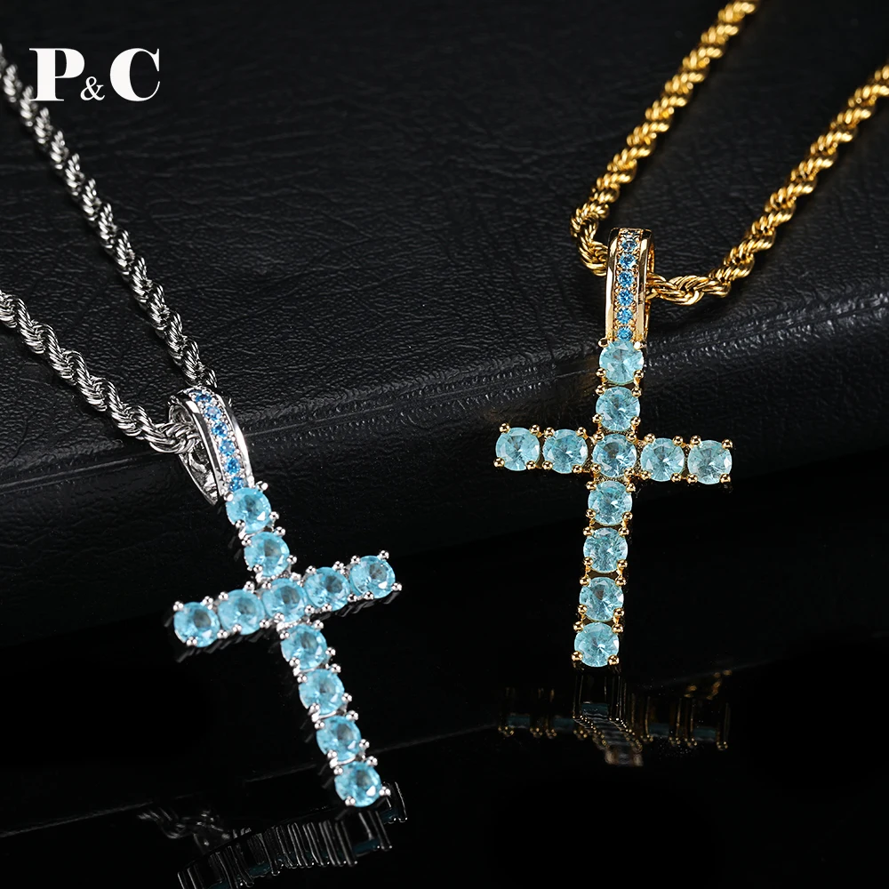 Aquamarine Zircon Small Cross Pendant Necklaces Hip Hop CZ Stone Paved Bling Iced Out for Men Chain Jewelry 
Aquamarine Zircon Small Cross Pendant Necklaces Hip Hop CZ Stone Paved Bling Iced Out for Men Chain Jewelry