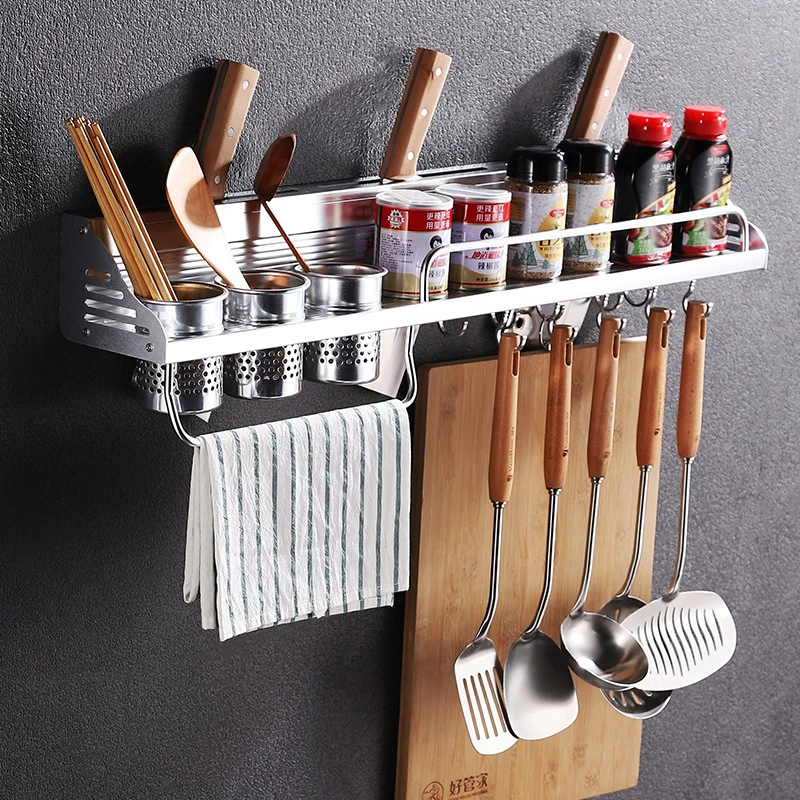 Space Aluminum Kitchen Racks Wall Hanging Punch-free Storage Knife Holder Kitchen Utensils Spices Seasoning Rack Organization
Space Aluminum Kitchen Racks Wall Hanging Punch-free Storage Knife Holder Kitchen Utensils Spices Seasoning Rack Organization