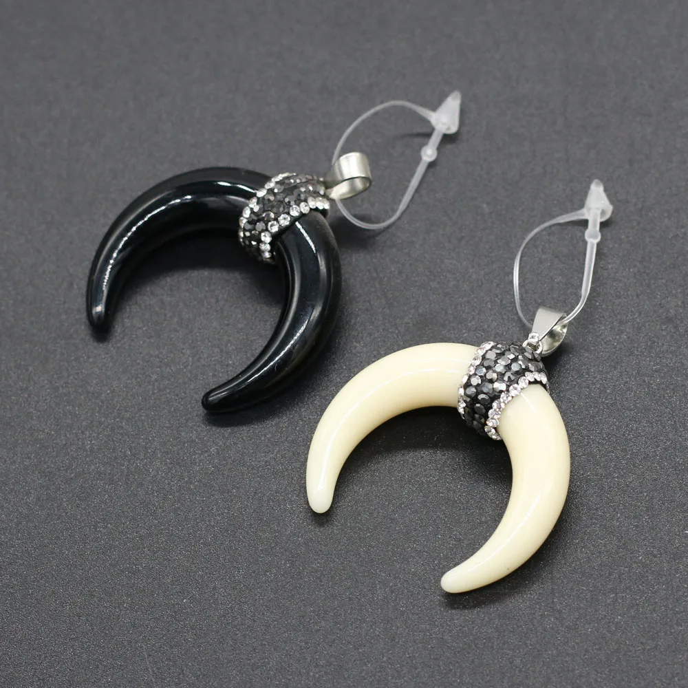 Pendant ox bone couple black and white crescent for Jewelry Making DIY Necklace Bracelets 34x35mm | Charms