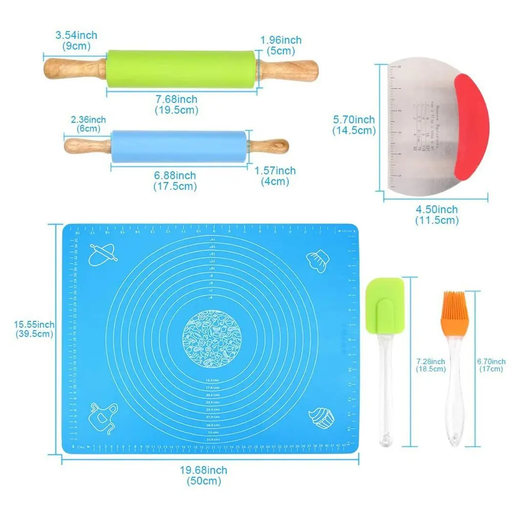 New 2021 6pcs/set Silicone Pastry Mat Rolling Pin Measurement Fondant Mat Dough Rolling Mat Oil Brush Thick Nonstick Rolling Pin 
New 2021 6pcs/set Silicone Pastry Mat Rolling Pin Measurement Fondant Mat Dough Rolling Mat Oil Brush Thick Nonstick Rolling Pin