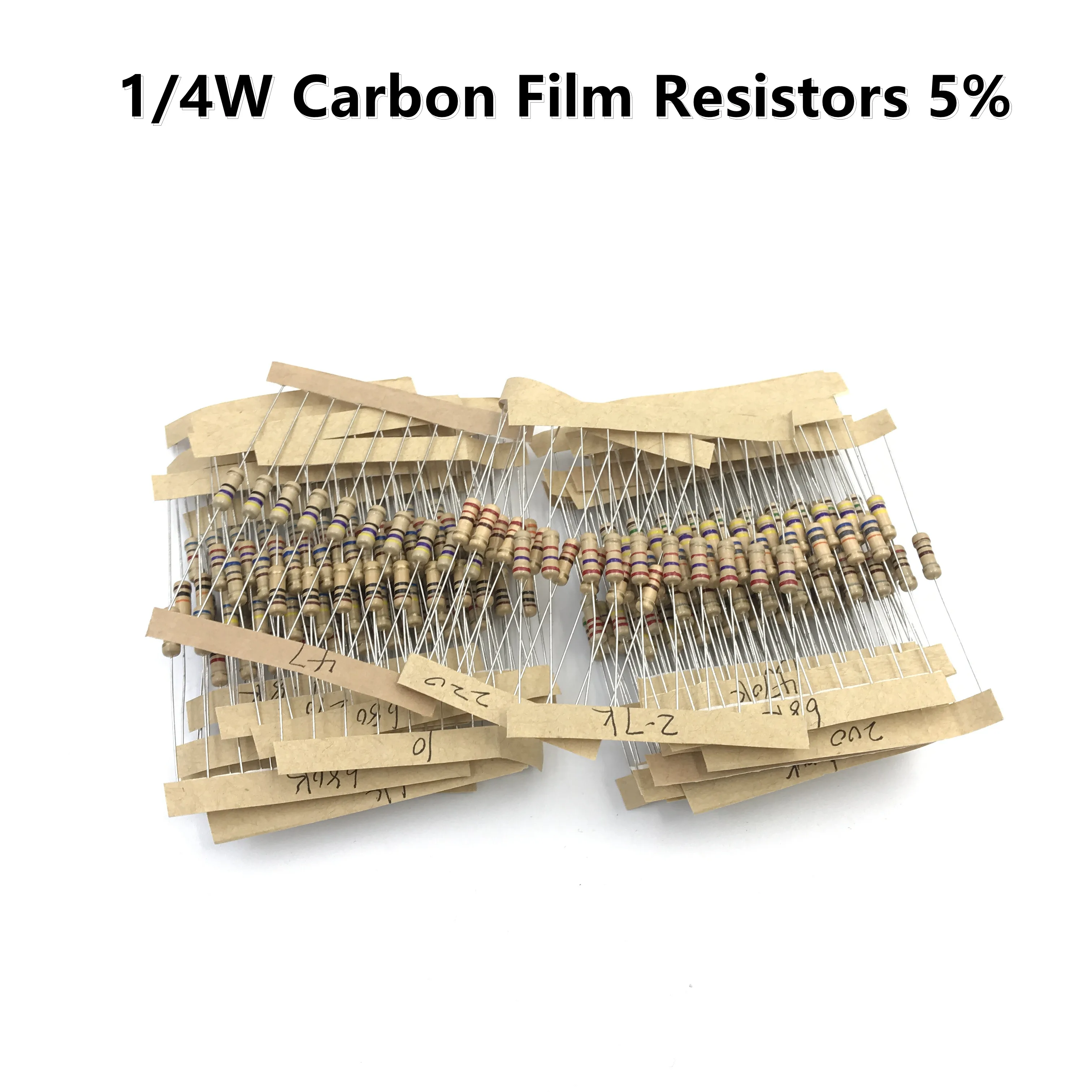 100 шт. 1/4 Вт карбоновые пленочные резисторы 5% 1R-10M 10R 47R 100R 220R 1K 10K 4K7 100K 560K 1M 3M3 ohm