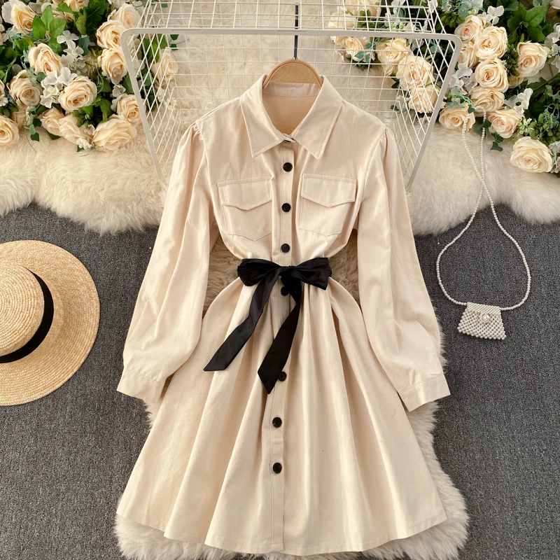 2021 Spring Autumn Turn Down Collar Single Breasted Shirt Dress Vinrage Slim Long Knee Length Dresses For Women
2021 Spring Autumn Turn Down Collar Single Breasted Shirt Dress Vinrage Slim Long Knee Length Dresses For Women