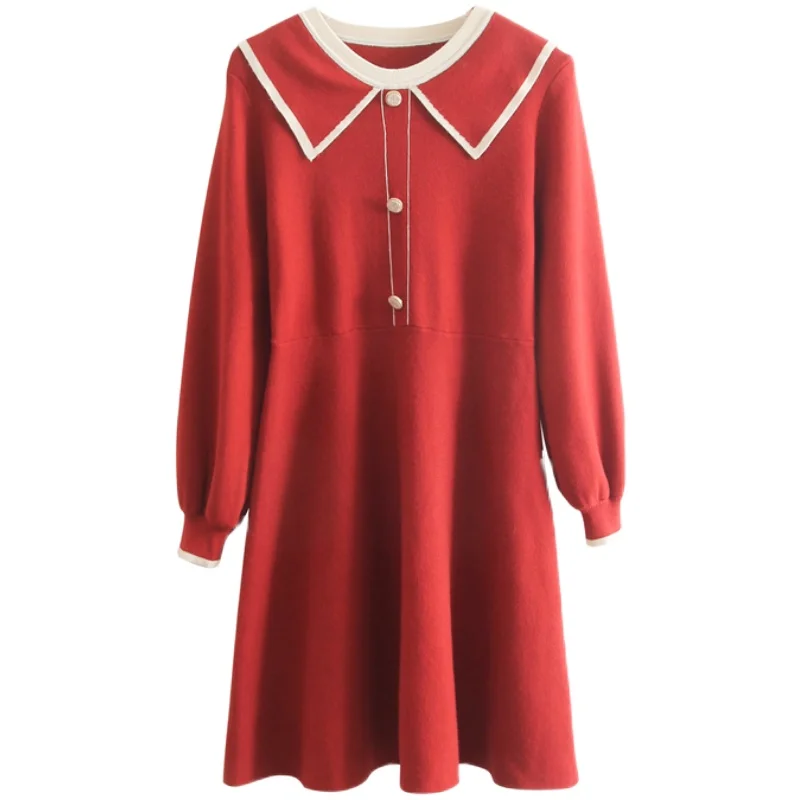 Qiu Dong Han Edition Dress Pure Color Show Thin Red Christmas New Year New Knitting Waist Dress
Qiu Dong Han Edition Dress Pure Color Show Thin Red Christmas New Year New Knitting Waist Dress