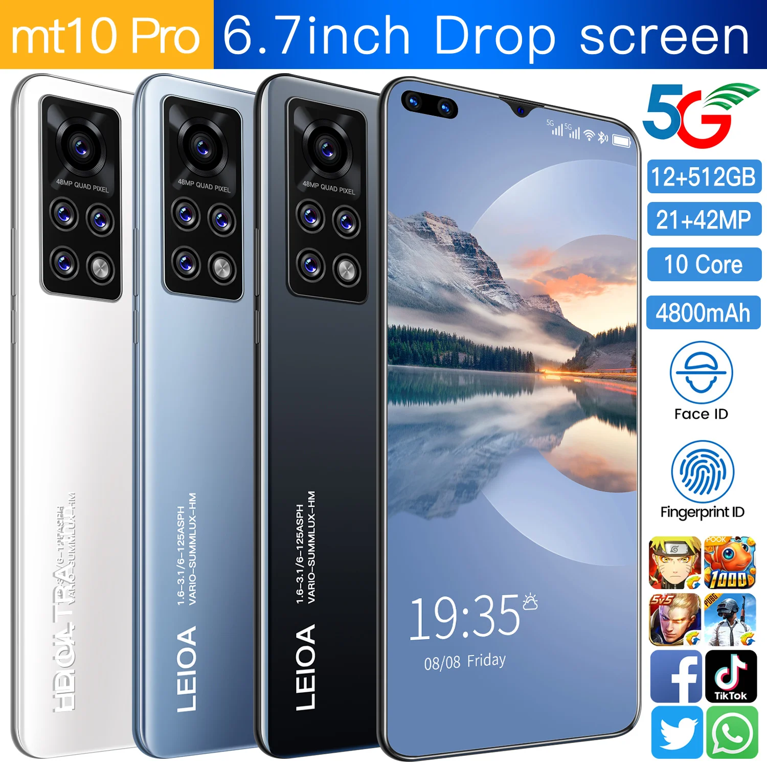 New Arrival Mt10 Pro 6.7Inch Drop Screen RAM12GB+ROM512GB 3040*1440 4800MAH 10Core 21MP+42MP Fingerprint ID Android10 Dual Card
New Arrival Mt10 Pro 6.7Inch Drop Screen RAM12GB+ROM512GB 3040*1440 4800MAH 10Core 21MP+42MP Fingerprint ID Android10 Dual Card