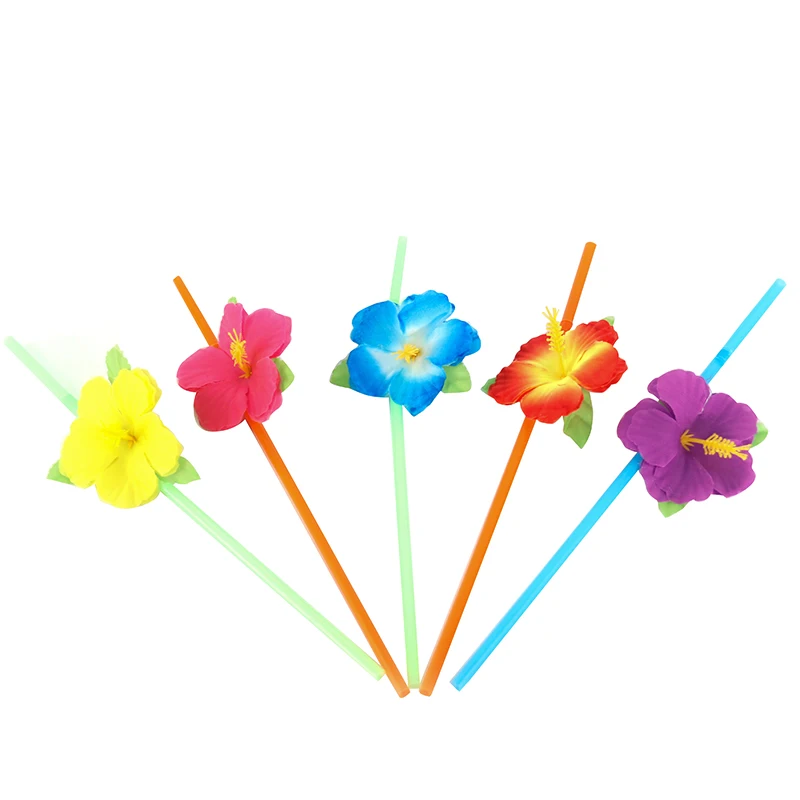 

6pcs Summer Tropical Pineapple Coconut Drinking Cup Hibiscus Flower Straws Hawaiian Luau Birthday Beach Pool Party Decorations