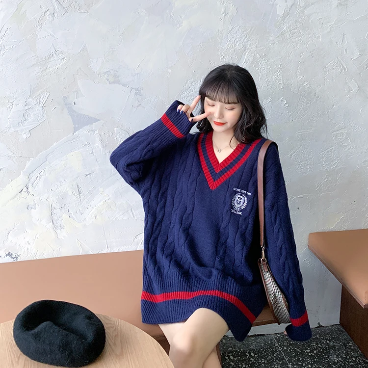 2020 Autumn Winter V-neck Long Sleeve Sweater Women Loose Pullovers And Sweaters Preppy Style Female Knitted Casual Sweater Coat
2020 Autumn Winter V-neck Long Sleeve Sweater Women Loose Pullovers And Sweaters Preppy Style Female Knitted Casual Sweater Coat