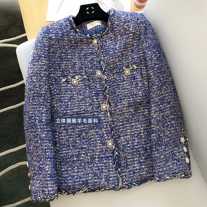 

Женское шерстяное твидовое пальто, элегантное винтажное однобортное пальто из хлопка с люрексом, верхняя одежда, Y368, Осень-зима 2021