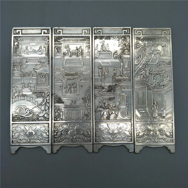 Chinese Old Tibetan Silver Relief Classical Character Pattern Screen Feng Shui Decoration
Chinese Old Tibetan Silver Relief Classical Character Pattern Screen Feng Shui Decoration