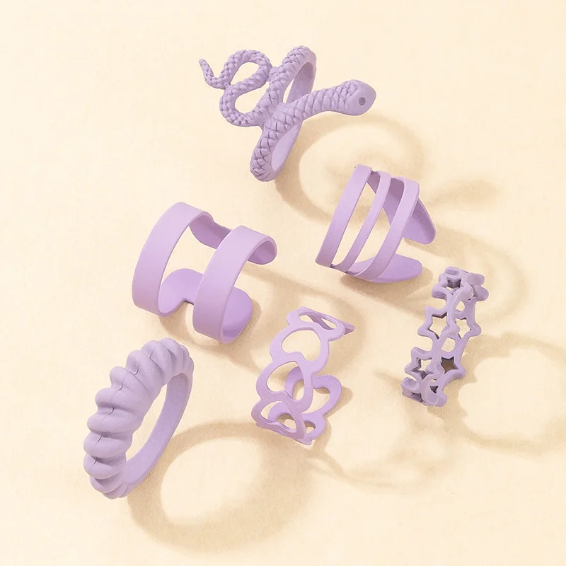 6-piece Geometric Hollow Five-pointed Star Love Snake-shaped Purple Ring whole sale jewelry Gift rings for women
6-piece Geometric Hollow Five-pointed Star Love Snake-shaped Purple Ring whole sale jewelry Gift rings for women