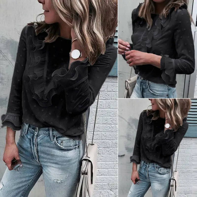Elegant Women Boho Beach Ruffle Frill Polka Dot Long Sleeve Tops and Blouses Female Party Blouse blusas femininas
Elegant Women Boho Beach Ruffle Frill Polka Dot Long Sleeve Tops and Blouses Female Party Blouse blusas femininas