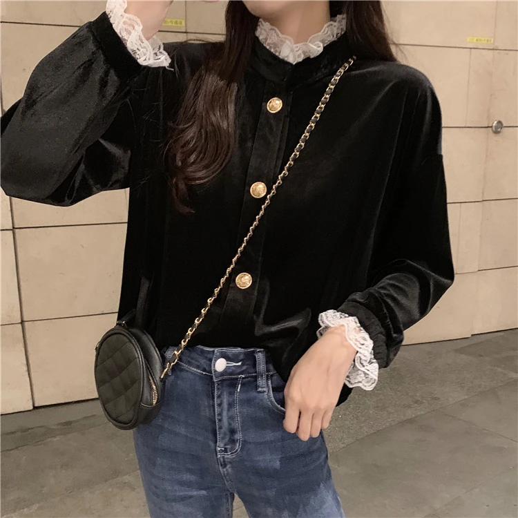 Women's Clothing casual button stand black button full Korean style ladies tops Spring and autumn style high quality Trend shirt
Women's Clothing casual button stand black button full Korean style ladies tops Spring and autumn style high quality Trend shirt
