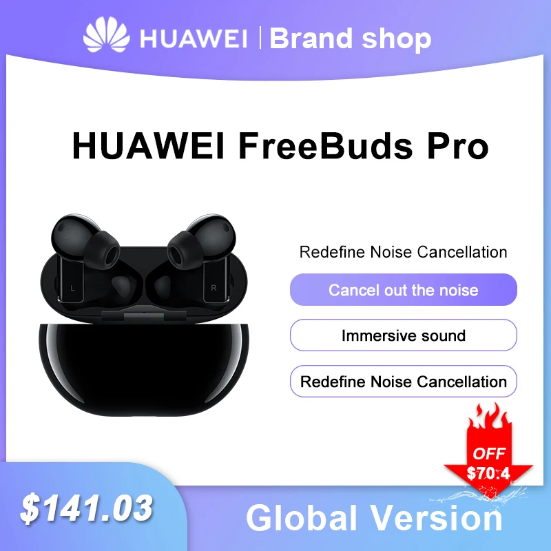 

Оригинальный глобальная версия HUAWEI Freebuds Pro Smartearphone Qi, Беспроводная зарядка, функция ANC для Mate 40 Pro P30 Pro