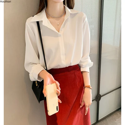 Houthion Chiffon Solid Women's Blouses Korean Retro Blouse Summer Fashion Long Sleeve Top Casual New Breasted Shirt
Houthion Chiffon Solid Women's Blouses Korean Retro Blouse Summer Fashion Long Sleeve Top Casual New Breasted Shirt