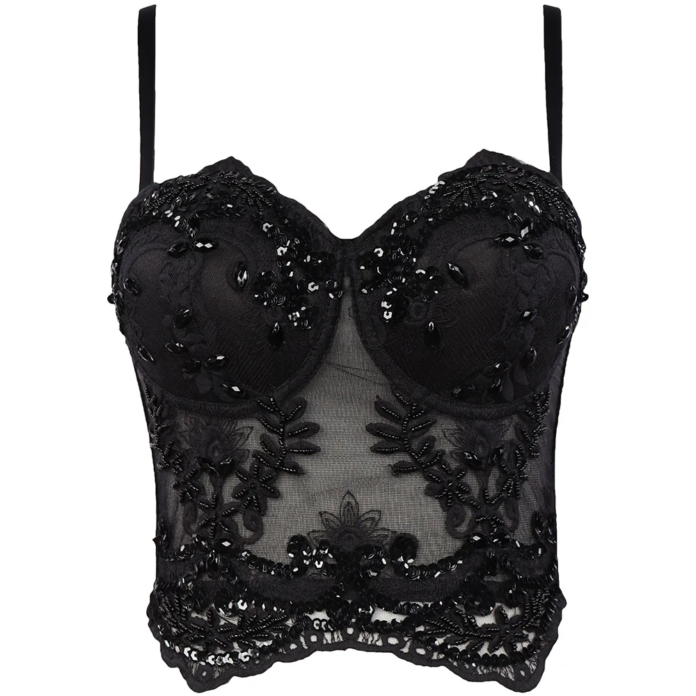 Black Rhinestone Lace Bustier Bra Beading Push Up Corset Wedding Party Women's Brassiere Cropped Top Tanks Camisole fashion
Black Rhinestone Lace Bustier Bra Beading Push Up Corset Wedding Party Women's Brassiere Cropped Top Tanks Camisole fashion
