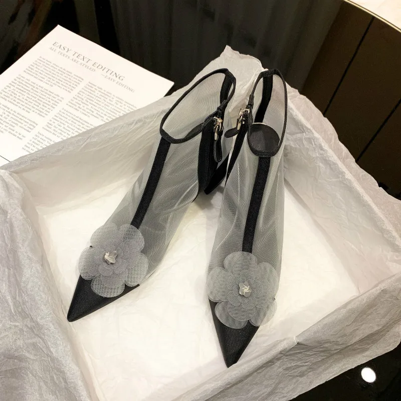 Mesh Sandal Boots Hot Mesh Breathable Chunky Heel Women's Shoes Camellia Pointed Zipper Women's Boots
Mesh Sandal Boots Hot Mesh Breathable Chunky Heel Women's Shoes Camellia Pointed Zipper Women's Boots