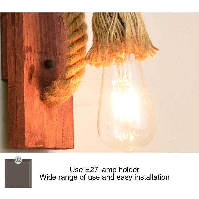 652F E27 American Style Pastoral Hemp Rope Vintage Wooden Wall Lamp(Without Bulb) 
652F E27 American Style Pastoral Hemp Rope Vintage Wooden Wall Lamp(Without Bulb)