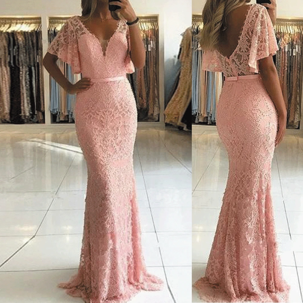 SuperKimJo Short Sleeve Pink Evening Dresses Long Lace Applique Elegant Mermaid Cheap Evening Gown Robe De Soiree
SuperKimJo Short Sleeve Pink Evening Dresses Long Lace Applique Elegant Mermaid Cheap Evening Gown Robe De Soiree