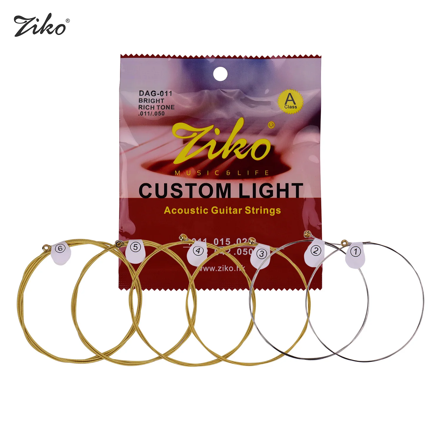ZIKO DAG-011 Custom Light Acoustic Folk Guitar Strings High Carbon Steel Core Wire Brass Wound Corrosion Resistant 6 Strings Set
ZIKO DAG-011 Custom Light Acoustic Folk Guitar Strings High Carbon Steel Core Wire Brass Wound Corrosion Resistant 6 Strings Set