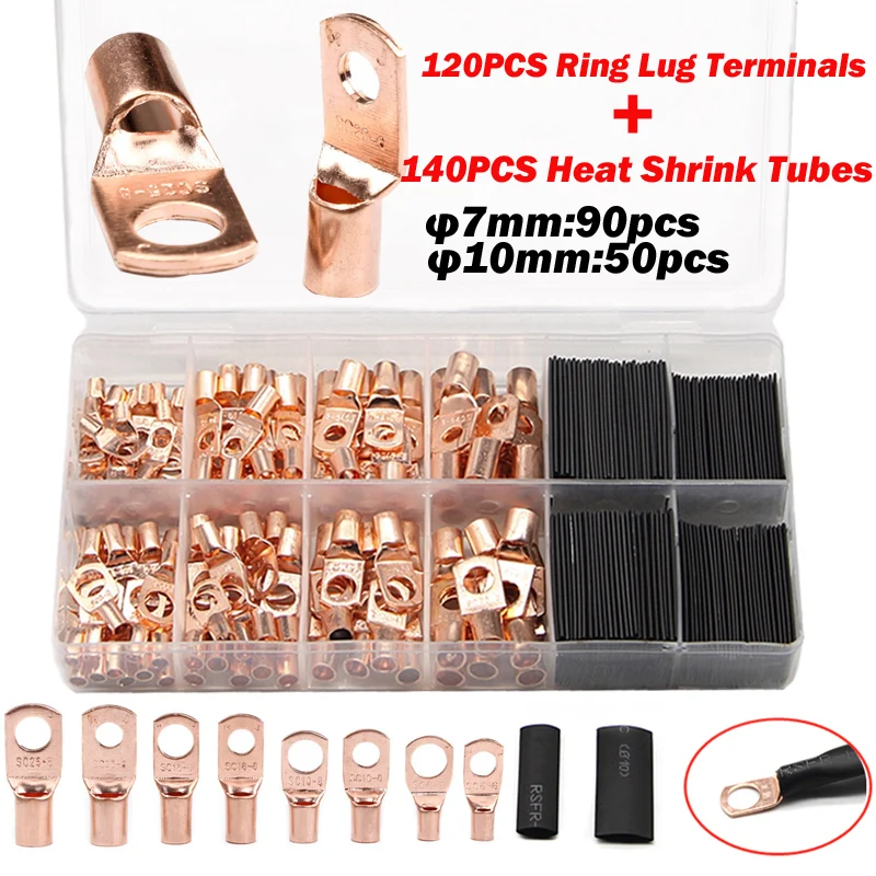 

260PCS Car Auto Copper Ring Terminals Electrical Wire Crimp SC Bare Cable Connectors Lugs Assortment Kit