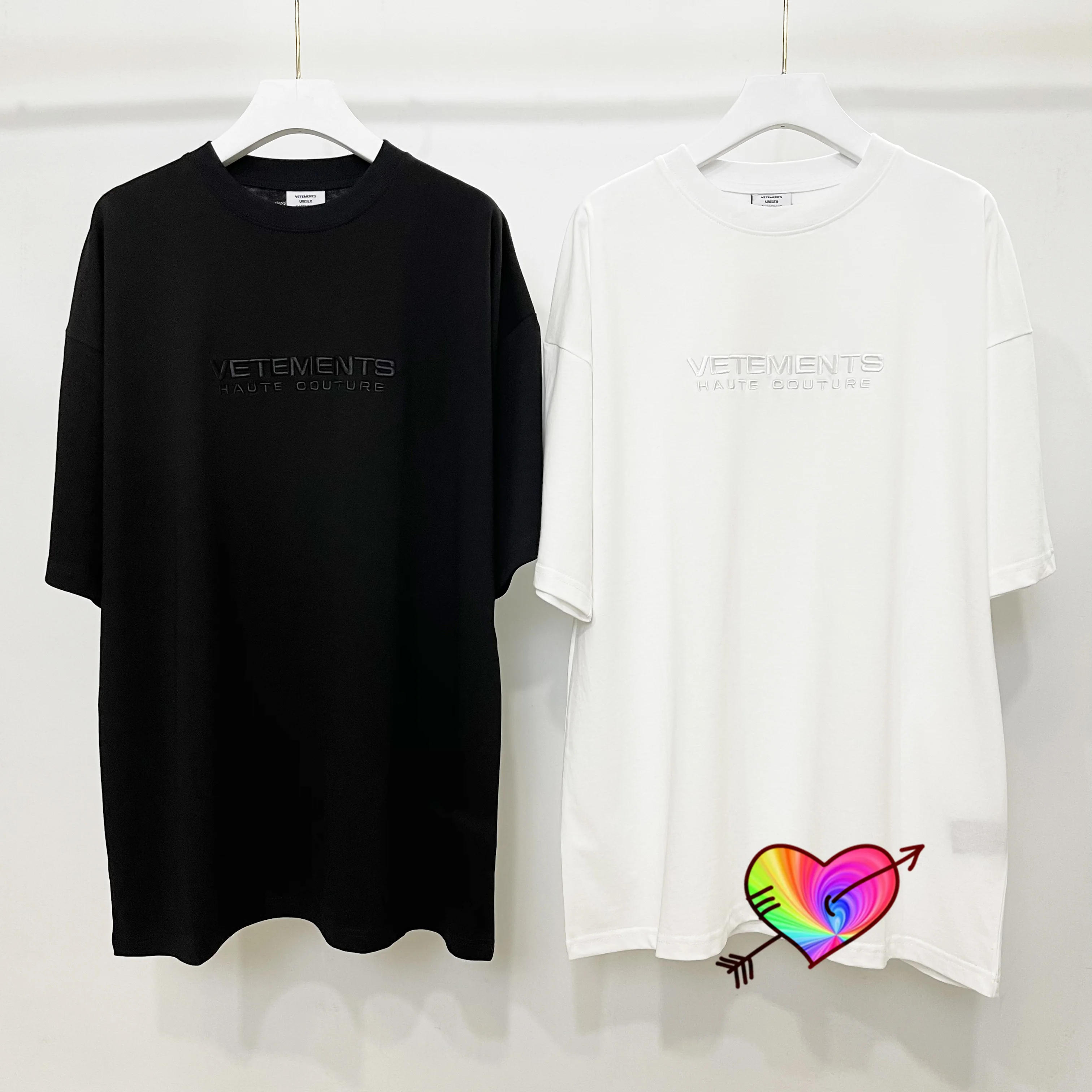 

Thick Fabric VETEMENTS T-shirt Men Women Oversize Vetements Haute Couture Tee Chest Back Collar Tonal Embroidered Logo Tops