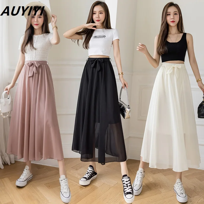 AUYIYI 2021 Summer New Version Of Pure Color Drape Chiffon Skirt Female Student Covering Part Was Thin a-Line Long Skirt 
AUYIYI 2021 Summer New Version Of Pure Color Drape Chiffon Skirt Female Student Covering Part Was Thin a-Line Long Skirt