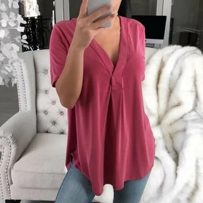 Women Short Sleeve V-Neck T-Shirt Ladies Casual Baggy Tunic Blouse Top Plus Size
Women Short Sleeve V-Neck T-Shirt Ladies Casual Baggy Tunic Blouse Top Plus Size