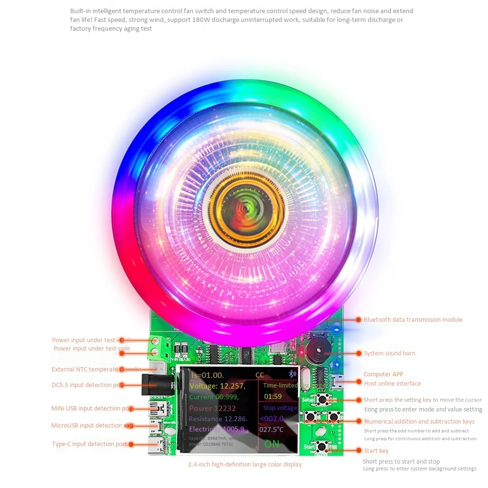 180W DC USB Tester APP Electronic Load Lithium Battery Capacity Monitor Discharge Charge Power Checker US Plug
180W DC USB Tester APP Electronic Load Lithium Battery Capacity Monitor Discharge Charge Power Checker US Plug