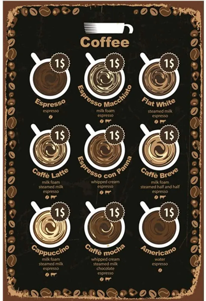 Metal Tin Sign Coffee Menu Pub Bar Retro Poster Home Kitchen Restaurant Wall Decor Signs 12x8inch 
Metal Tin Sign Coffee Menu Pub Bar Retro Poster Home Kitchen Restaurant Wall Decor Signs 12x8inch