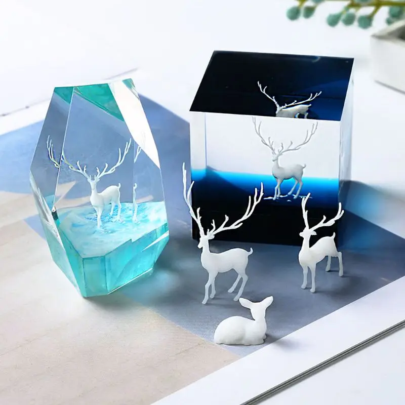 

3Pcs/Set Silicone Mini Elk Deer Modeling Resin Mold Landspace Fillings Resin Jewelry Fillings Resin Casting Filler Art Craft
