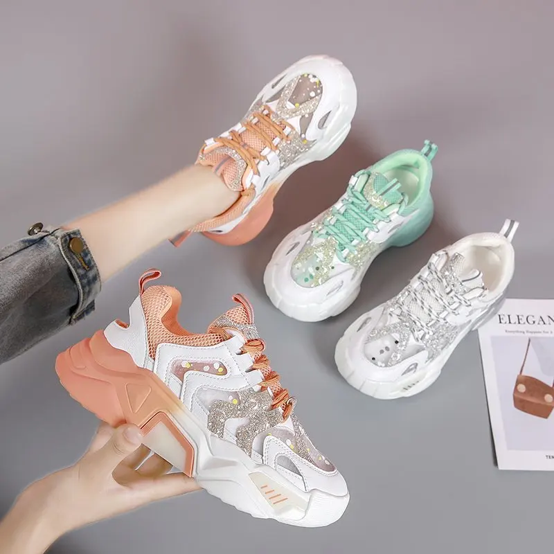 2020 Air Mesh Summer Bling Women Fashion Falt Platform Shallow Sneakers Chunky Dad Outside Shoes Women Trainers Lace-Up Sneakers
2020 Air Mesh Summer Bling Women Fashion Falt Platform Shallow Sneakers Chunky Dad Outside Shoes Women Trainers Lace-Up Sneakers