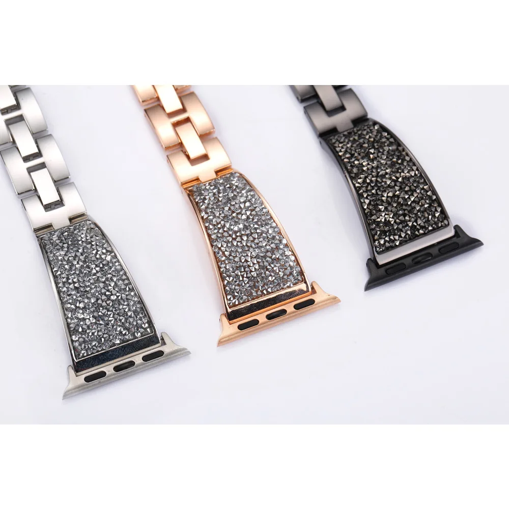 Metal Diamond-Studded Stainless Steel Chain Bracelet For Apple Watch Strap 6 5 4 3 2 SE 38mm 40mm 42mm 44mm | Наручные часы