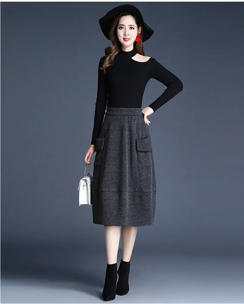 Fashion Elegant temperament knitting Knee-Length Skirt High waist Pocket Retro Skirt Elastic Comfortable Slim fit Leisure
Fashion Elegant temperament knitting Knee-Length Skirt High waist Pocket Retro Skirt Elastic Comfortable Slim fit Leisure