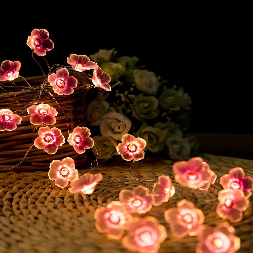 

2021 New 3m LED Peach Bronze Line Light String Battery Box Holiday Decorative Color String Light Petal Styling Copper Silk Light