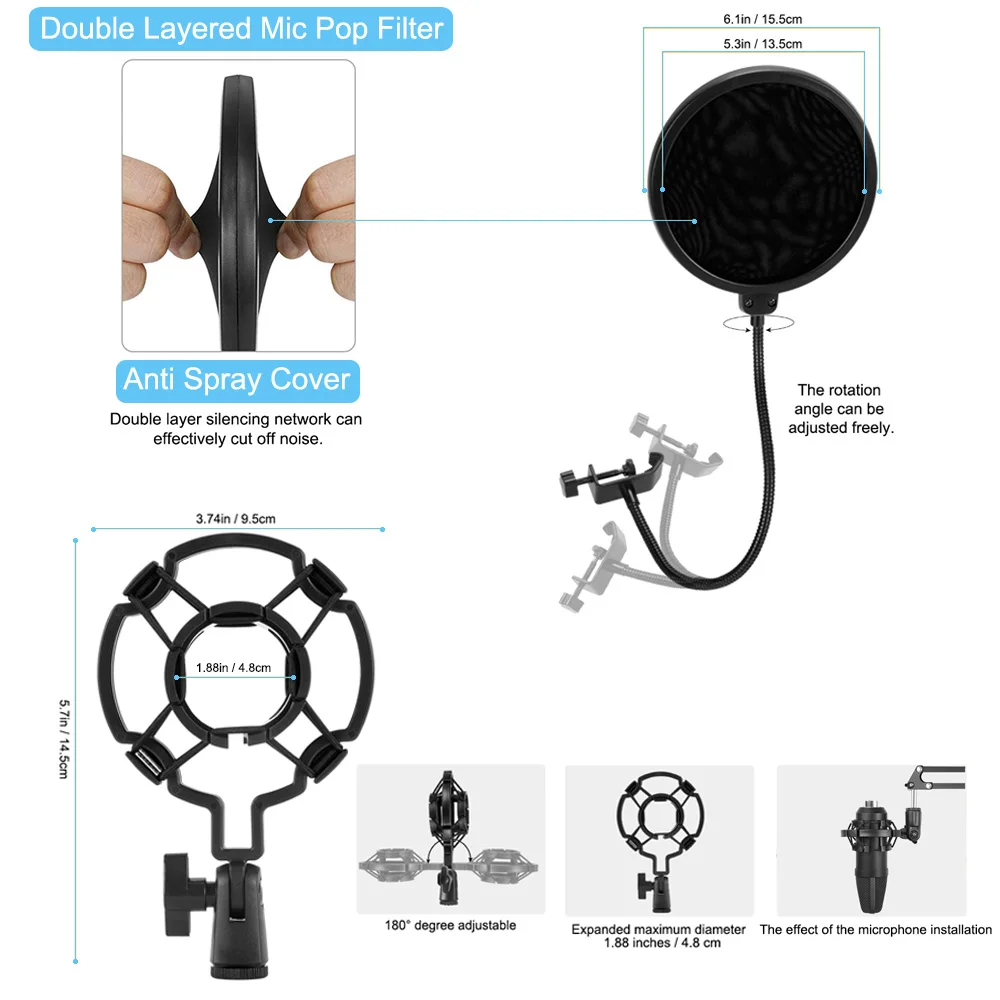 GEVO Microphone Stand For Blue Yeti And Fifine K669 With Mic Pop Filter and Shock Mount Boom Scissor Arm Bracke For BM 800 Mic
GEVO Microphone Stand For Blue Yeti And Fifine K669 With Mic Pop Filter and Shock Mount Boom Scissor Arm Bracke For BM 800 Mic