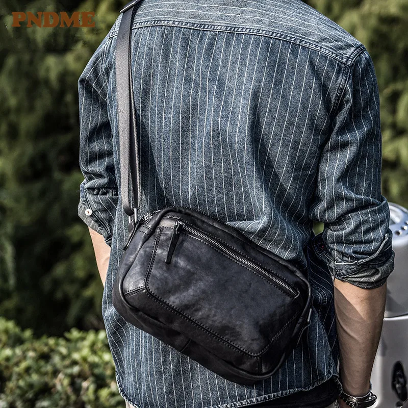

Повседневная мужская сумка на плечо PNDME из натуральной воловьей кожи, модный дизайнерский мессенджер ручной работы в стиле ретро