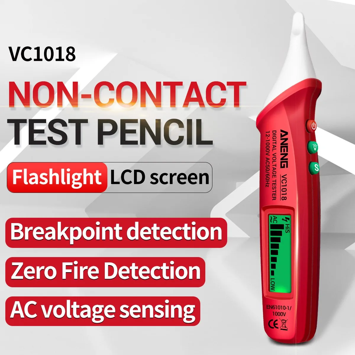 VC1018 VC1017 Non-contact Electric Sensor Tester Pen LCD Display AC Voltage Indicator Meter Voltmeter Professional Electrician
VC1018 VC1017 Non-contact Electric Sensor Tester Pen LCD Display AC Voltage Indicator Meter Voltmeter Professional Electrician