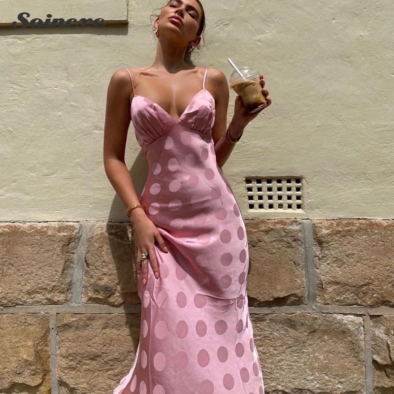 

SOINCRE 2021 Summer Women's Dress Stain Pink Polka Dot Backless Elegant Lady Sling Slim Sundress Party nightclub Pencil Dress