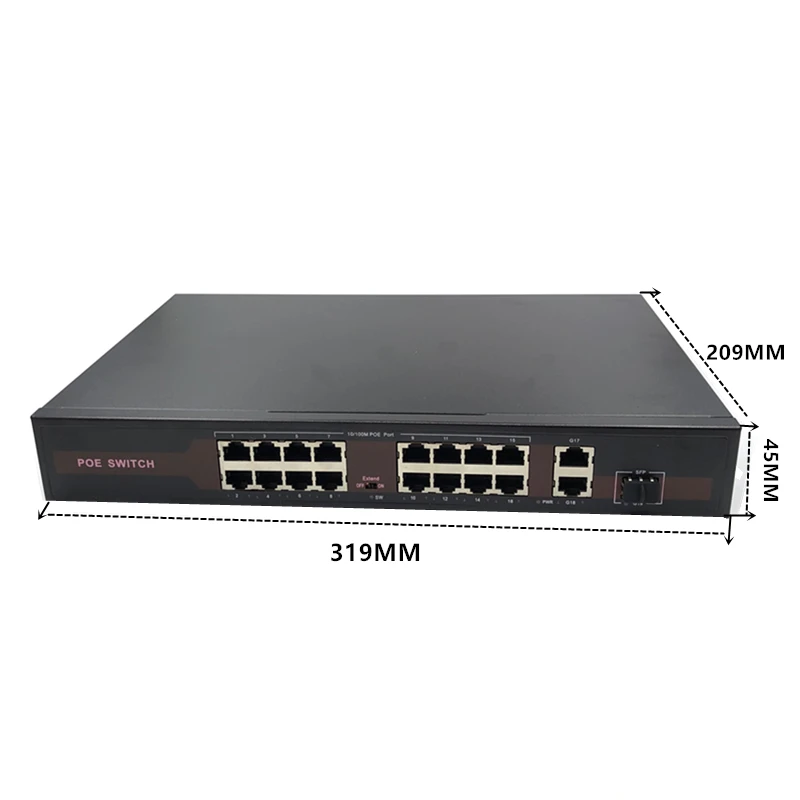 

48V Ethernet POE switch with 16(100M)+2(1000M)+1SFP Port IEEE 802.3 af/at Suitable for IP APcamera system camera/Wireless