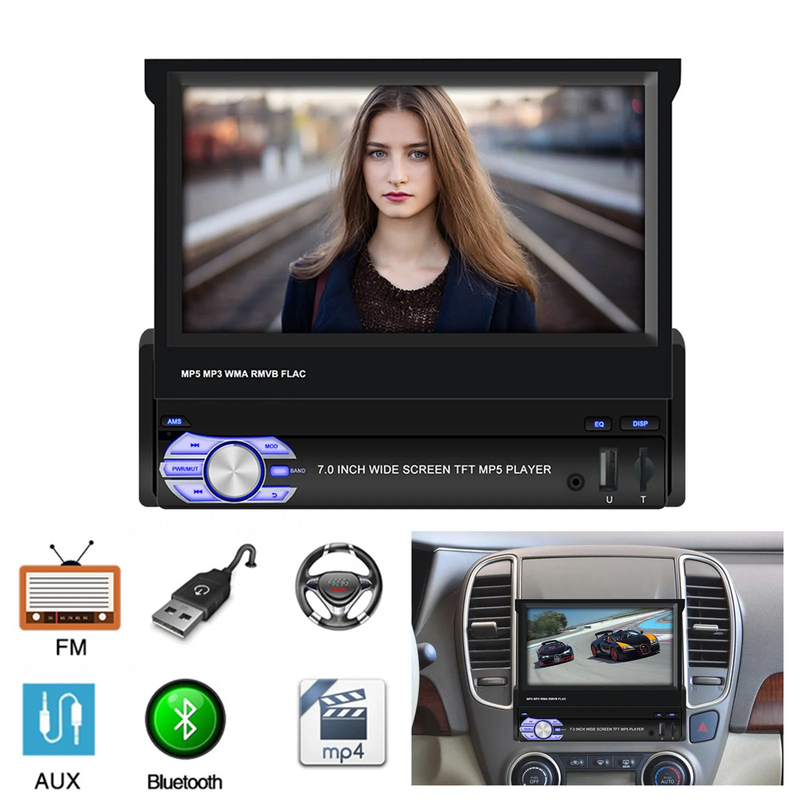 Retractable Car Radio Stereo 7" Android 9.1 1din HD Car Universal Multimedia Video MP5 Player GPS Navigation Mirror Link
Retractable Car Radio Stereo 7" Android 9.1 1din HD Car Universal Multimedia Video MP5 Player GPS Navigation Mirror Link