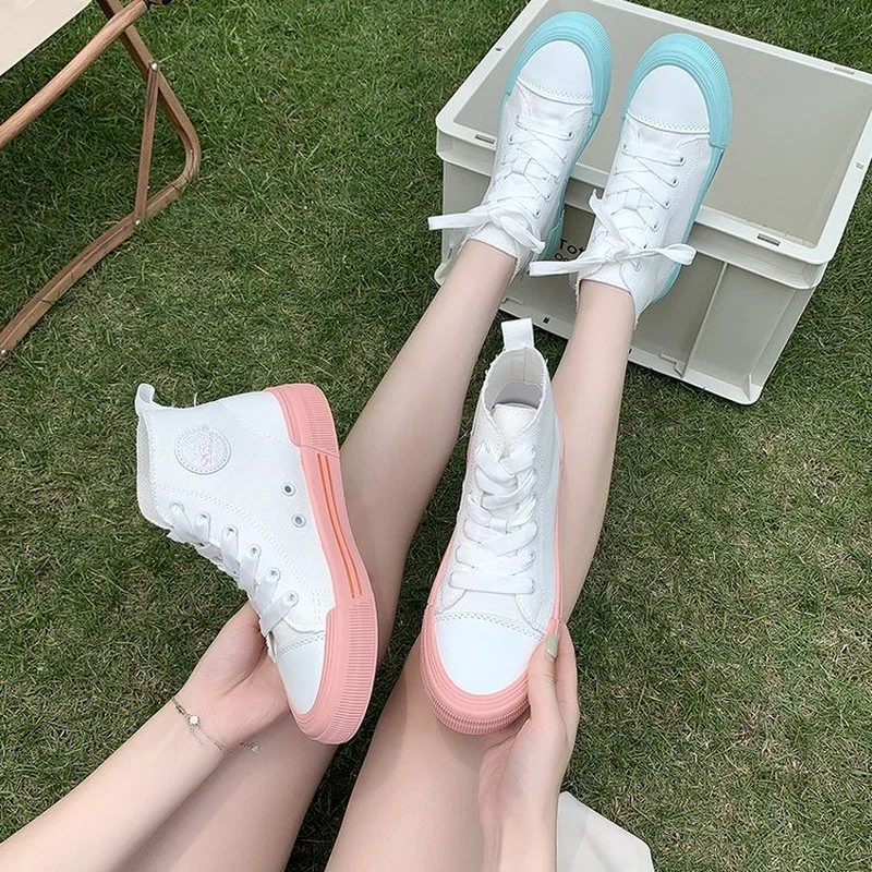 White canvas shoes women's summer thin section 2021 new students Korean version of all-match high-top shoes