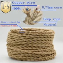 Vintage Hemp Rope Wire Copper Electrical Twisted Flexible Cable Braided 2 Core 3 Core Edison Retro Pendant Light Cords