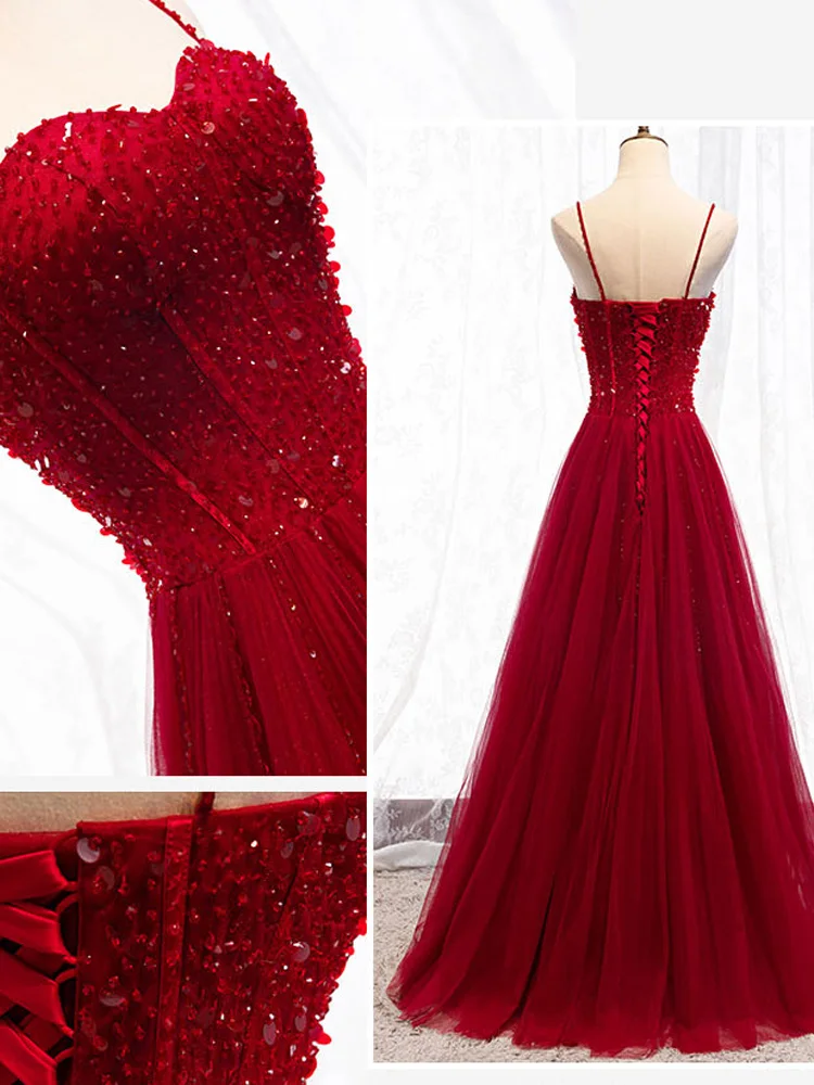 2021 New Arrival Evening Dress Spaghetti Beading Top Prom Gowns Navy Blue, Green, Red, Grape Evening Dresses 
2021 New Arrival Evening Dress Spaghetti Beading Top Prom Gowns Navy Blue, Green, Red, Grape Evening Dresses