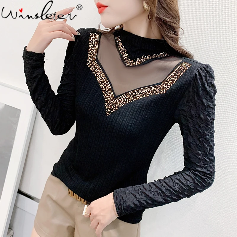 MadBlack Fall Winter European Clothes T-Shirt Fashion Sexy Mock Neck Diamonds Patchwork Mesh Women Tops Elastic New Tees T19002A
MadBlack Fall Winter European Clothes T-Shirt Fashion Sexy Mock Neck Diamonds Patchwork Mesh Women Tops Elastic New Tees T19002A