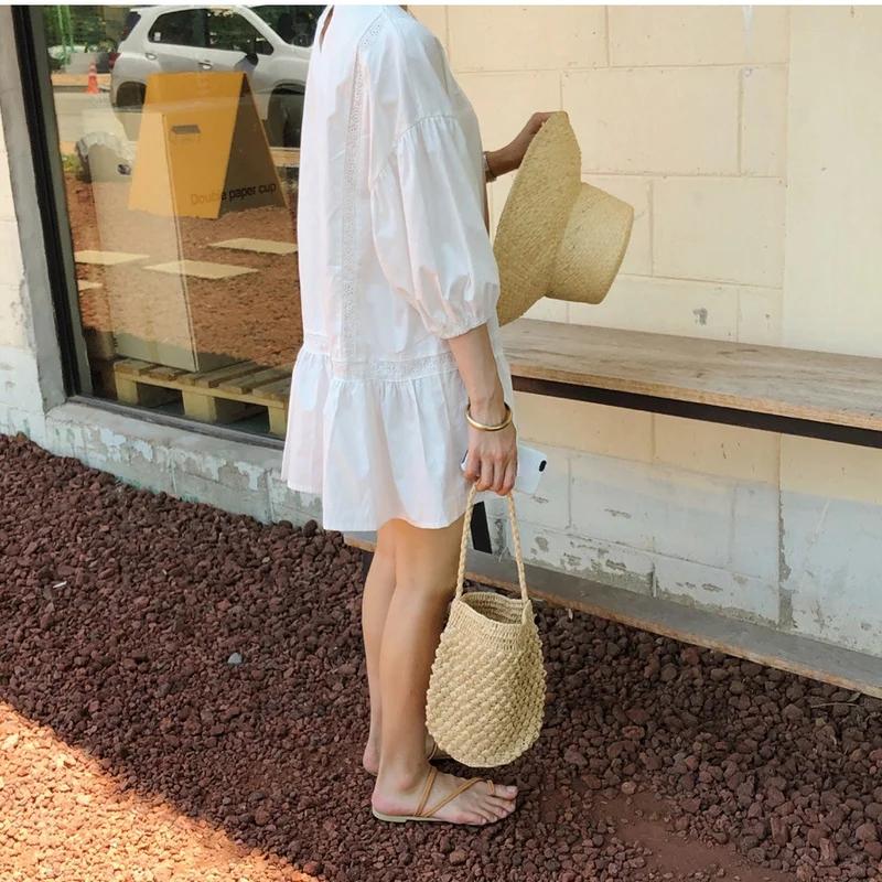 Korean Chic Summer New Fashion Three Quarter Puff Sleeve Dress Simple Solid Sweet Cute Femme Robe Casual Loose Soft Vestidos
Korean Chic Summer New Fashion Three Quarter Puff Sleeve Dress Simple Solid Sweet Cute Femme Robe Casual Loose Soft Vestidos