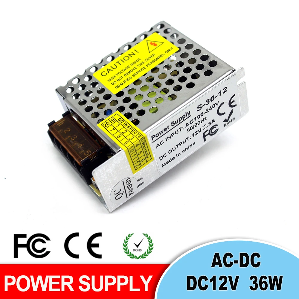 Фото Выключатель питания DC12V 3A 36 W светодиодный трансформатор драйвера 100 240 V AC к DC 12 USP